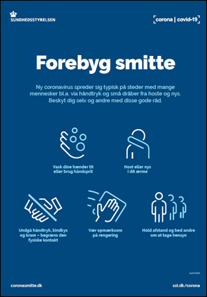 Foto af myndighedernes corona-forebyggelses-plakat: Forebyg smitte